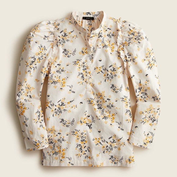 J. Crew Tops - J. Crew Puff Sleeve Budding Floral Yellow Blouse